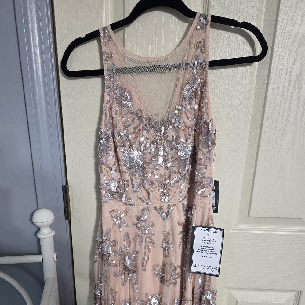 NWT Adrianna Papell Bead Tea Length Dress Sequined Illusion MIDI Sz 4